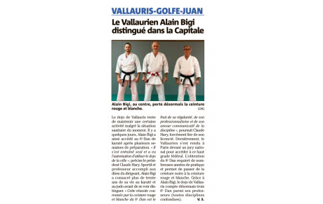 Alain BIGI et le DOJO De VALLAURIS dans Nice Matin