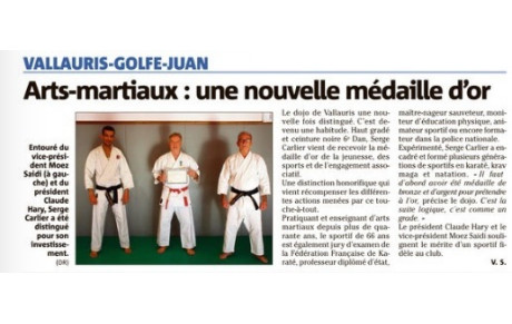 Serge CARLIER et le DOJO de VALLAURIS dans NICE-MATIN