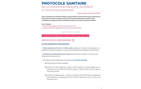 PROTOCOLE SANITAIRE DE LA FFK A PARTIR DU LUNDI 3 JANVIER 2022